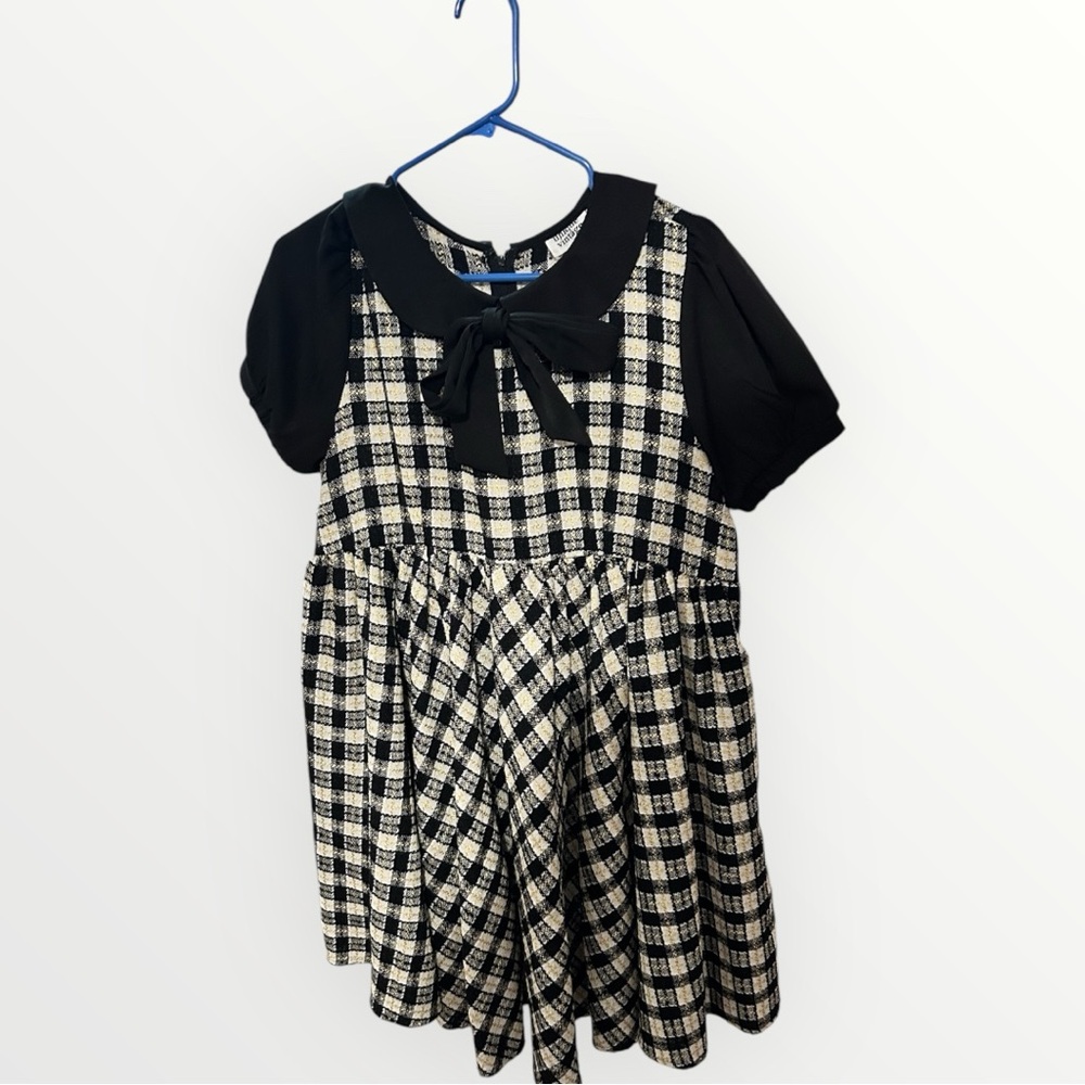 Black and White Plaid Dress with Bow